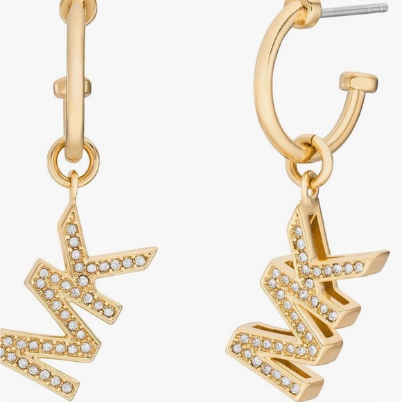 Michael Kors Pave MK Dangle Earrings Gold-tone NWT - Picture 2 of 5